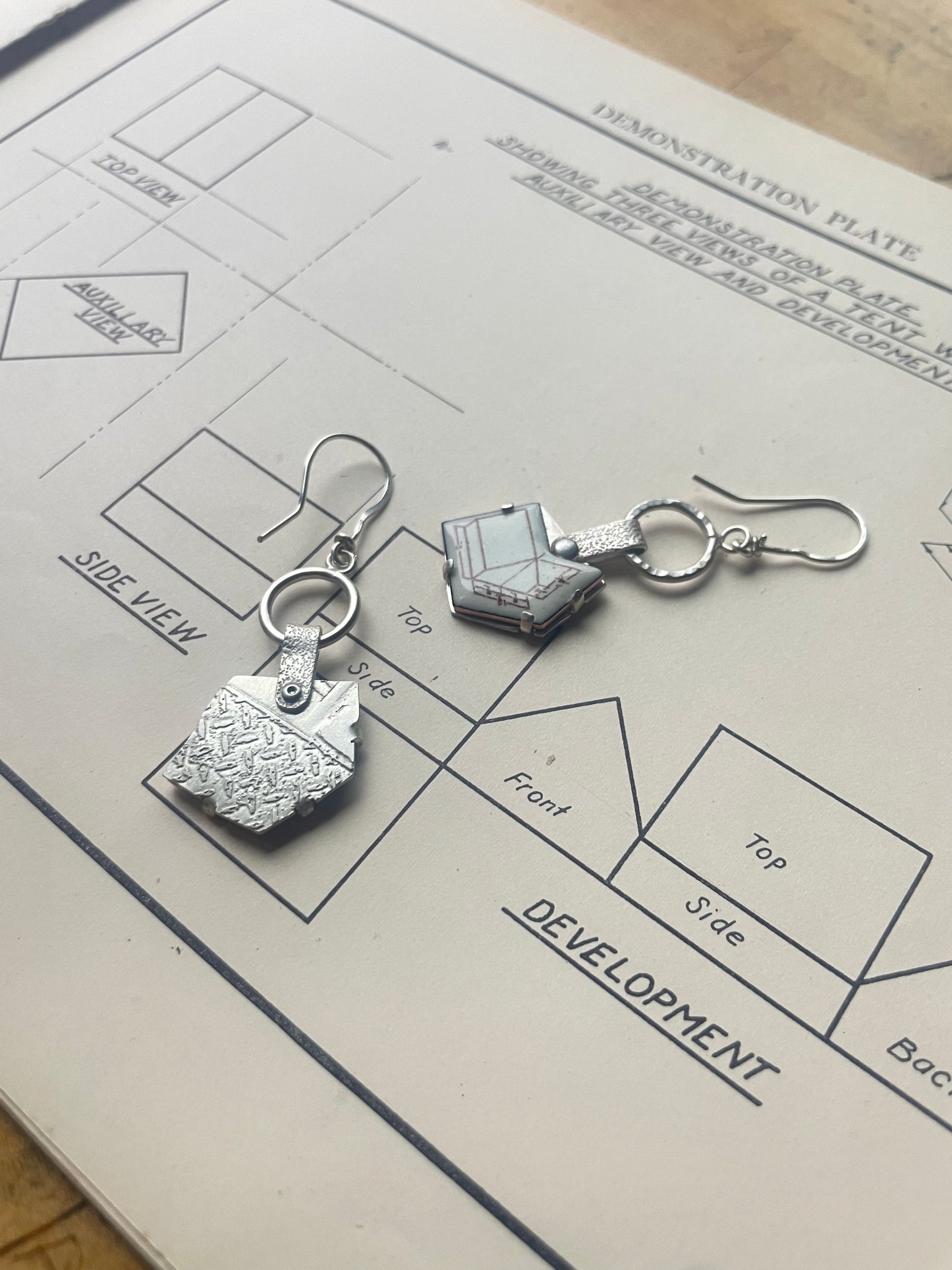 Mechanical Drawing Tent Earrings