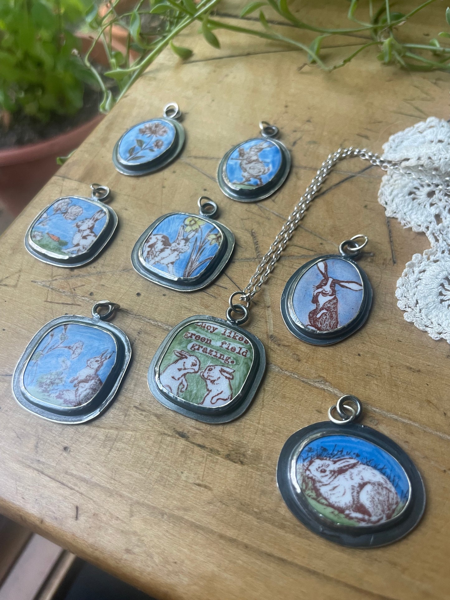 Enamel Bunny Pendants