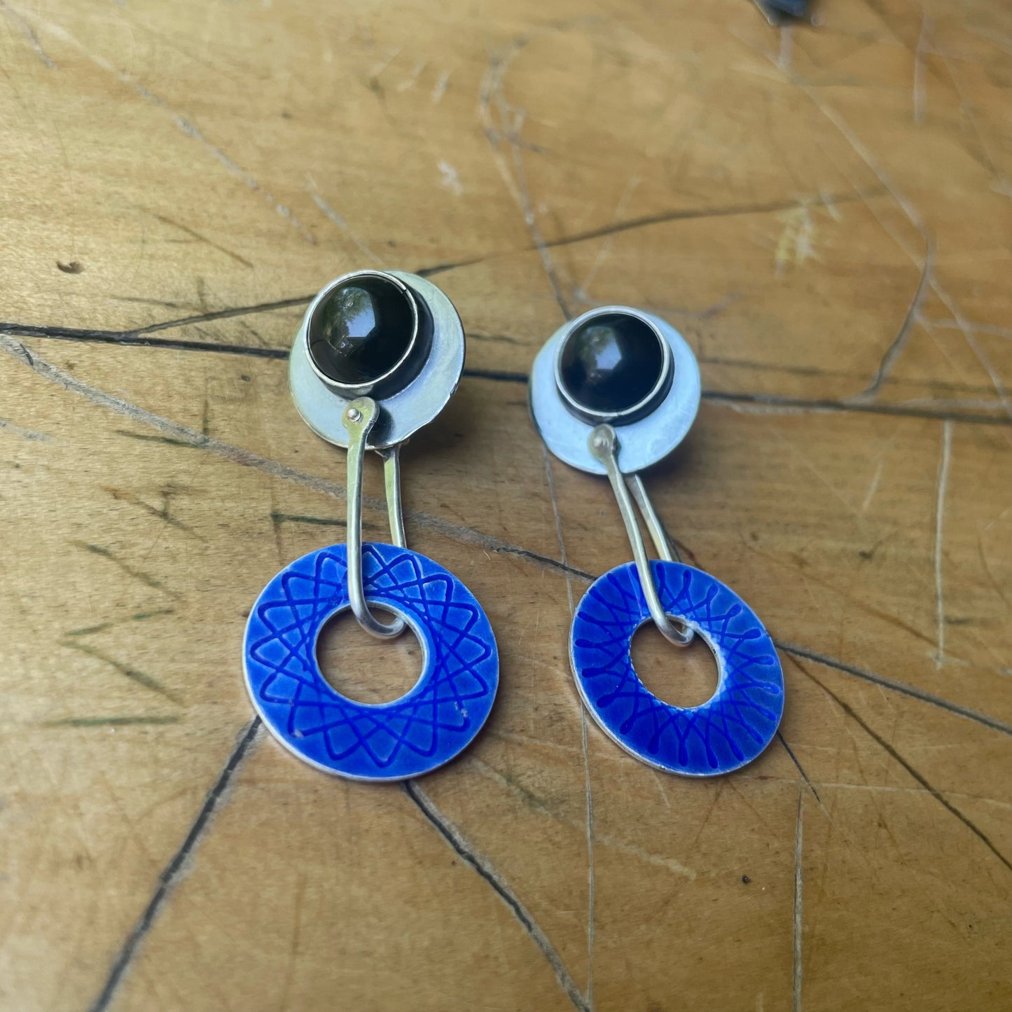 Black and Blue Spirograph Earrings