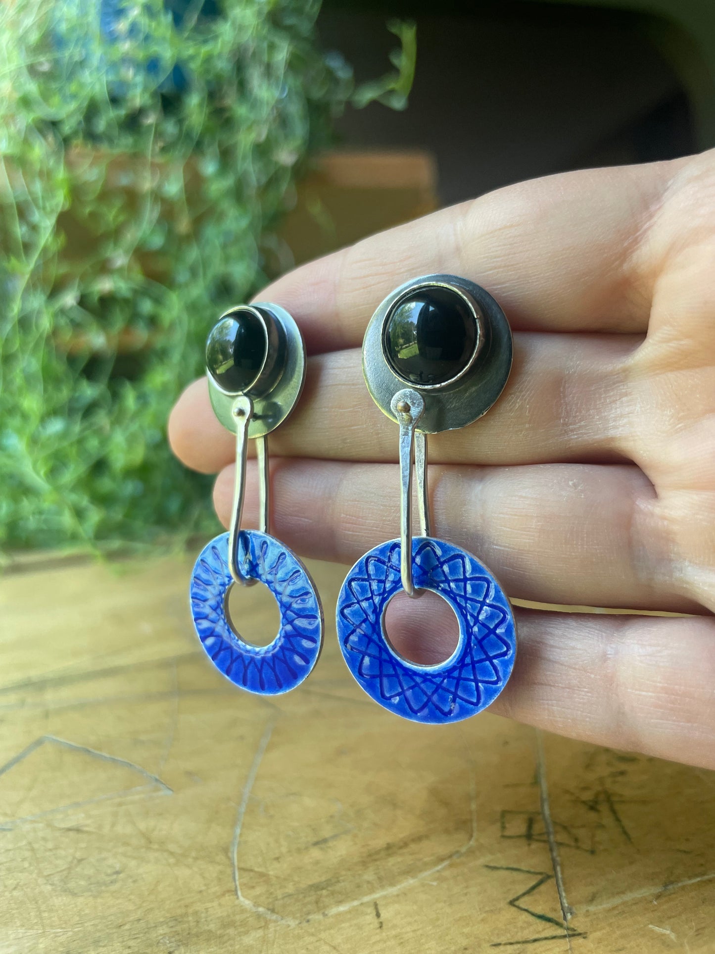 Black and Blue Spirograph Earrings